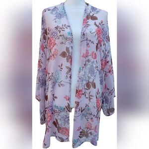 Peach Love Duster Over Lay Lavender and Florals Voluminous Sleeves Size …